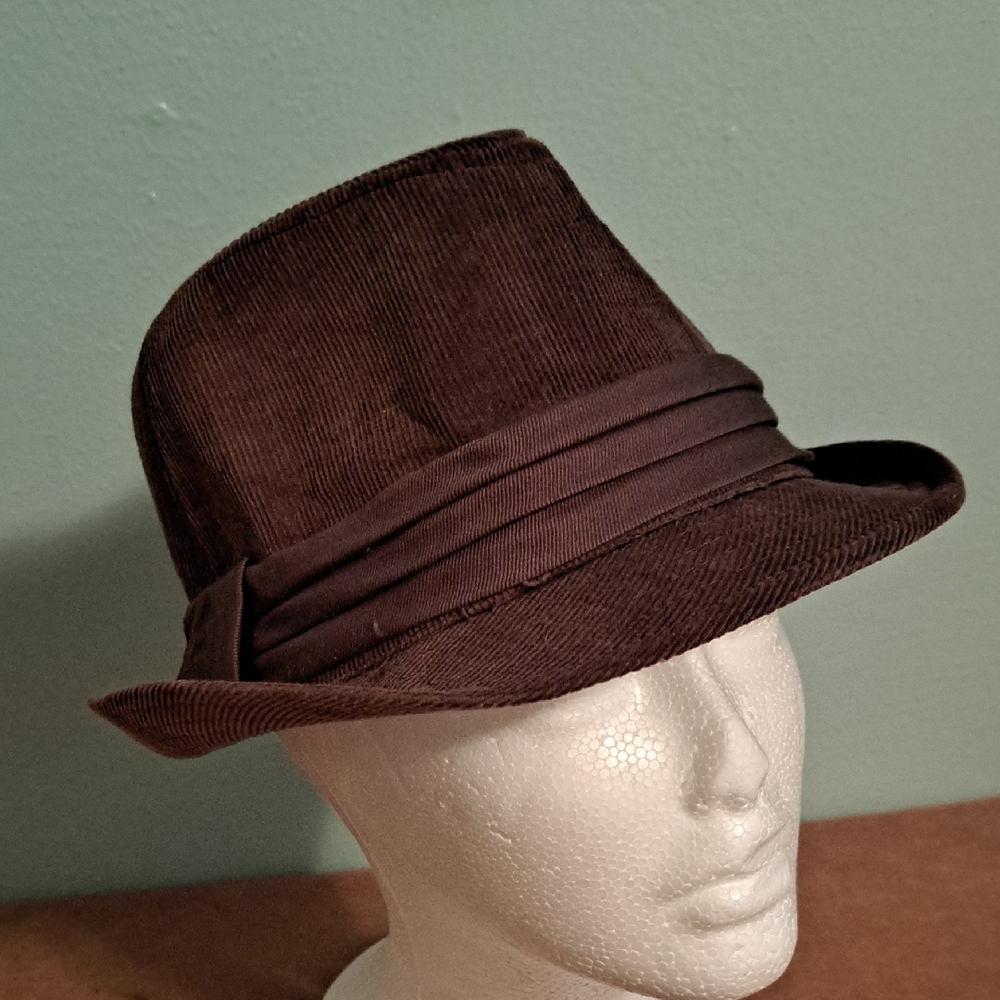 L.E.I. Courderoy Fedora Hat Brown Cotton Retro Look